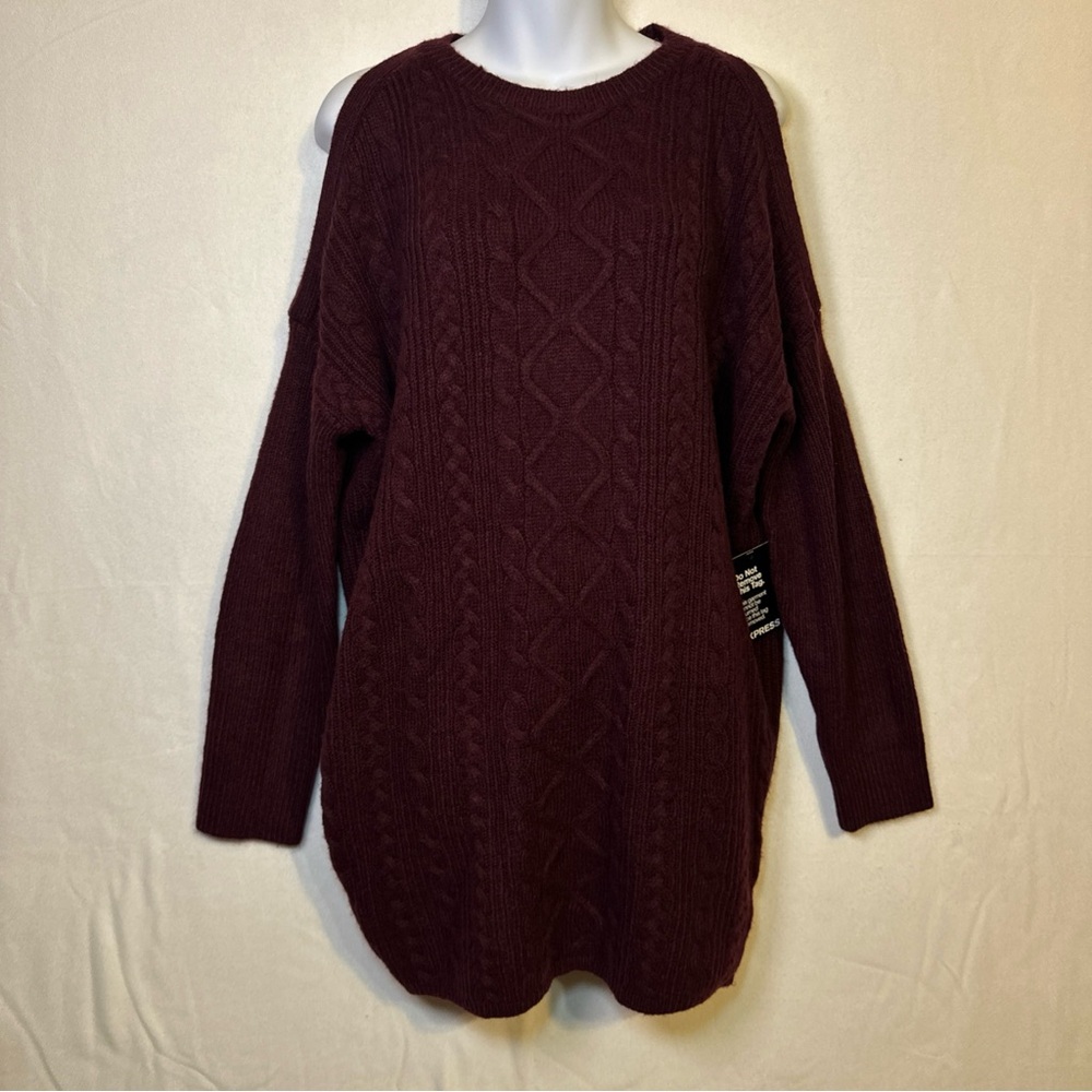 Express Oversized Cut Out Cold Shoulder Knit Sweater Dress Size‎ Medium Burgundy